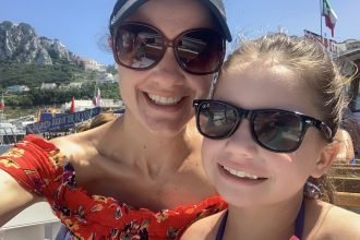 DC widow blog writer Marjorie Brimley and her daughter Claire on a boat in summer