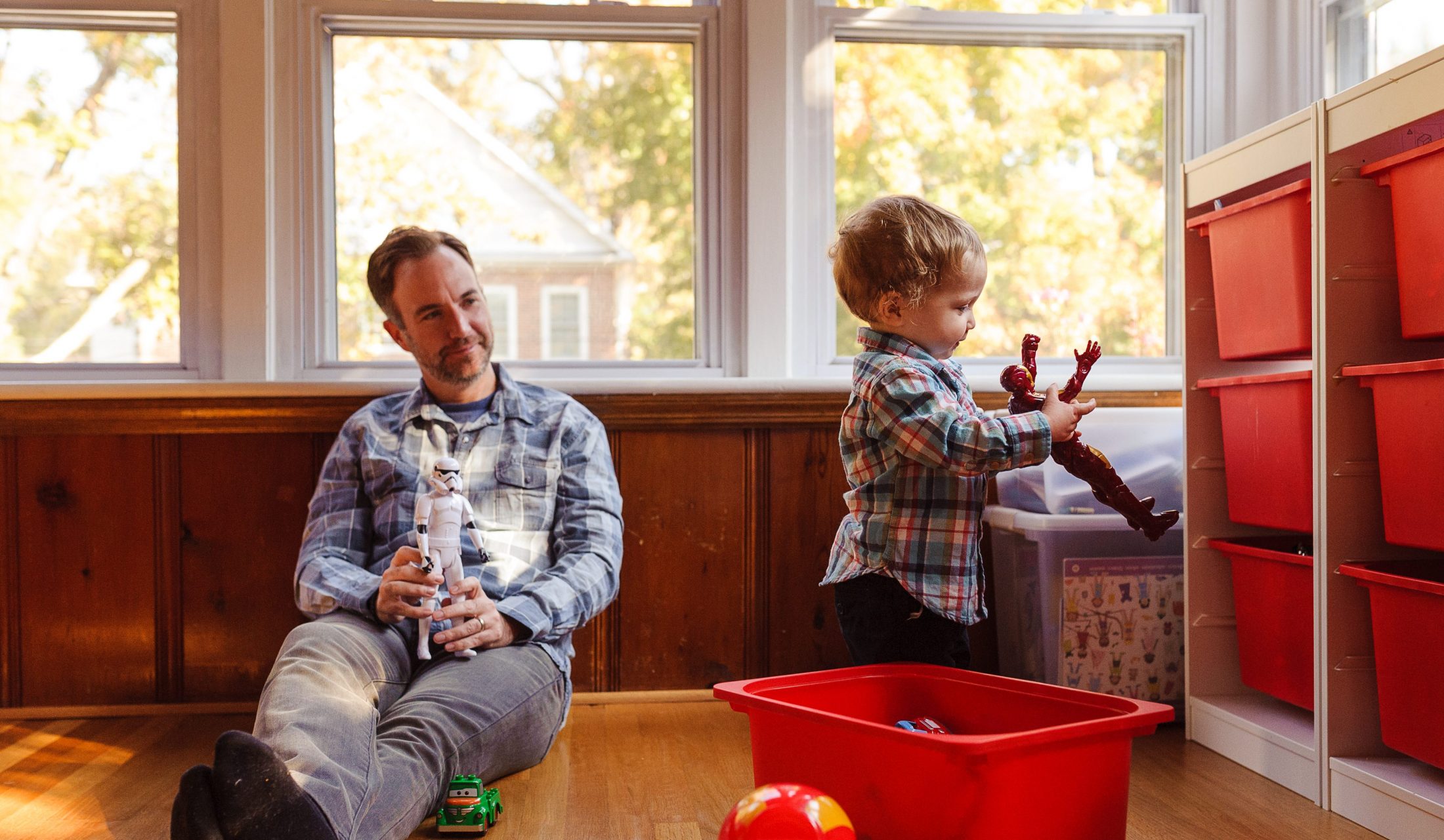 DC widow blog writer Marjorie Brimley's husband Shawn plays with his youngest son in playroom