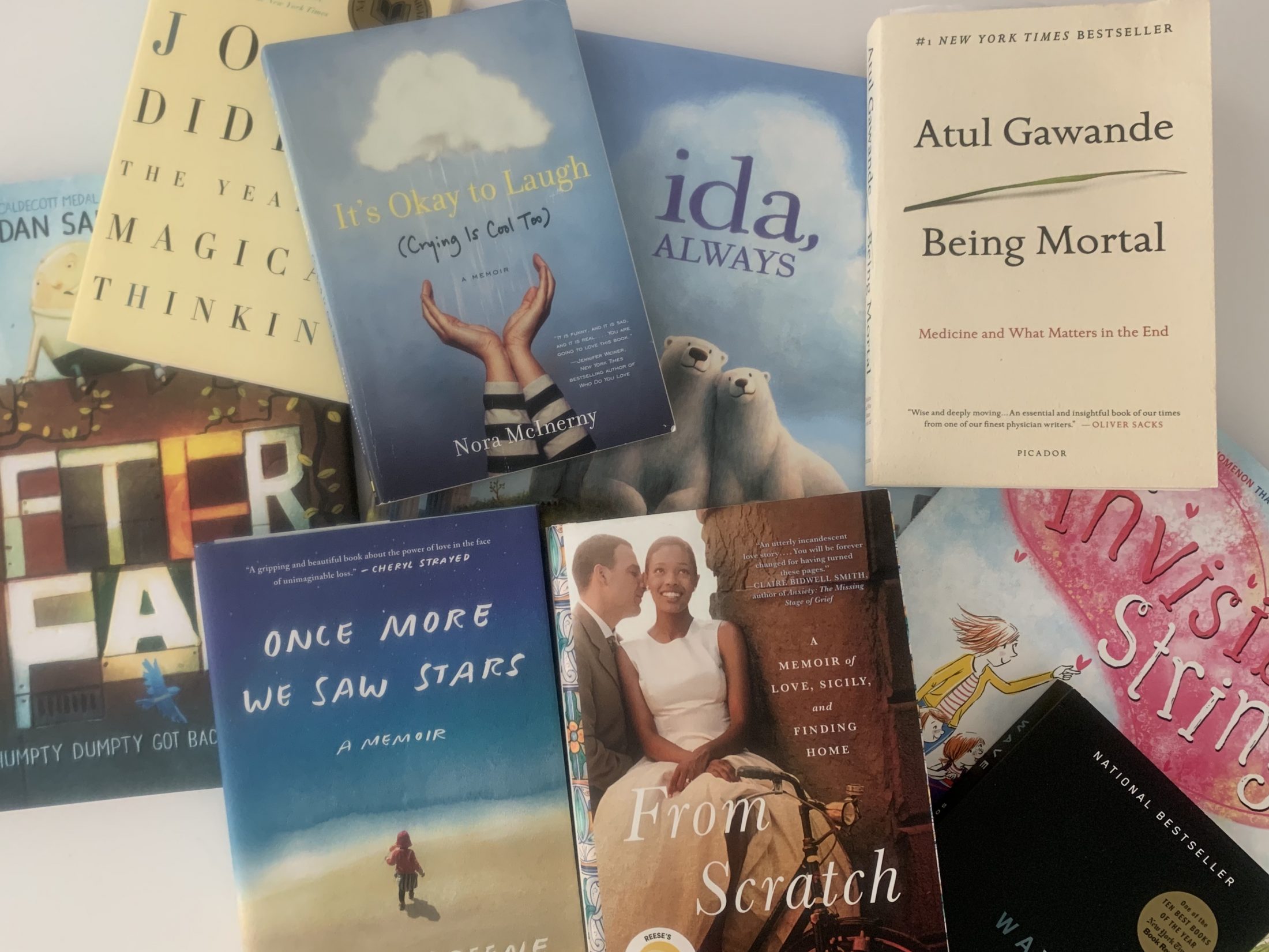 Image of grief books owned by DC widow blog writer Marjorie Brimley