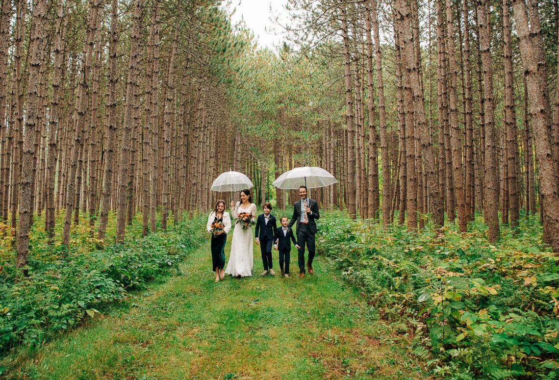 Family of DC widow blog writer Marjorie Brimley Hale walks in woods on wedding day