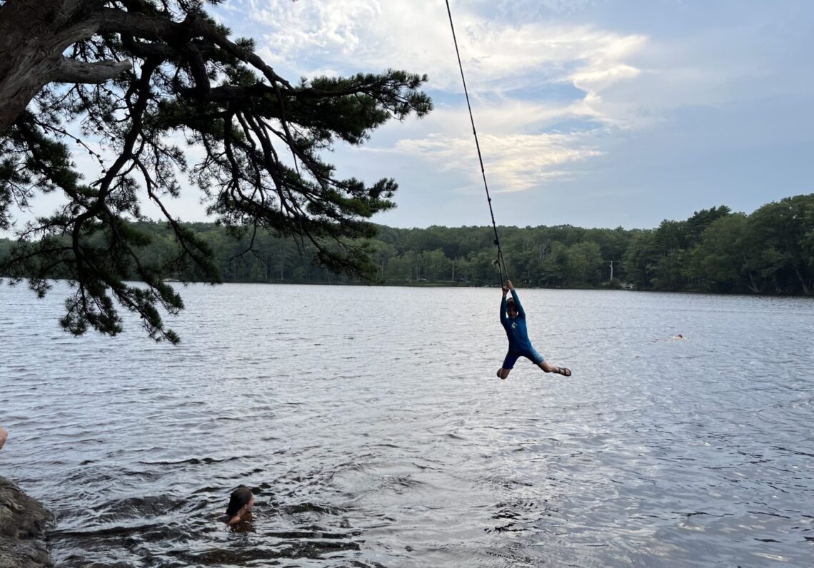 Son of DC widow writer Marjorie Brimley Hale swings over lake