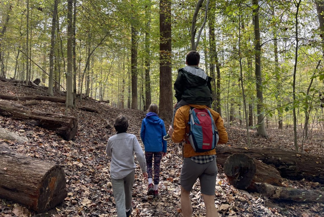 Family of DC widow blog writer Marjorie Brimley Hale walks in woods